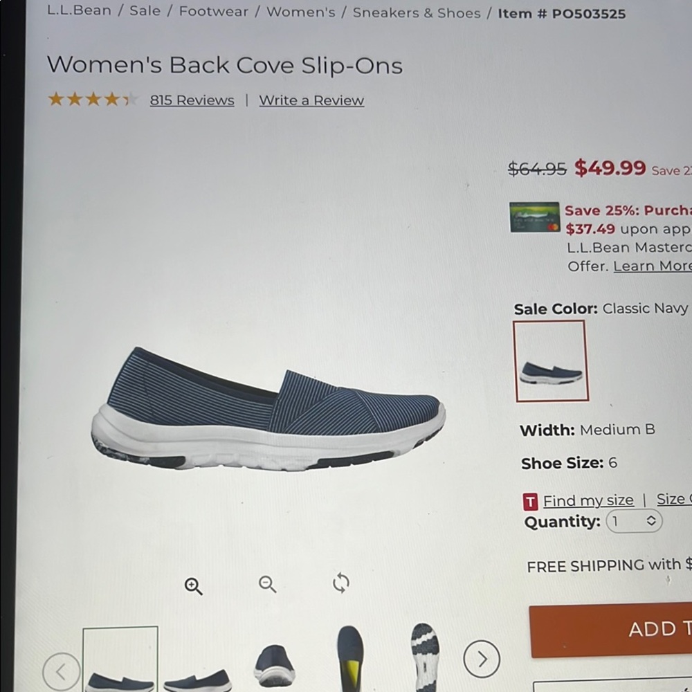 L.L. Bean  Back Cove Slip-On Shoes - Blue ladies size 7 - Picture 12 of 13